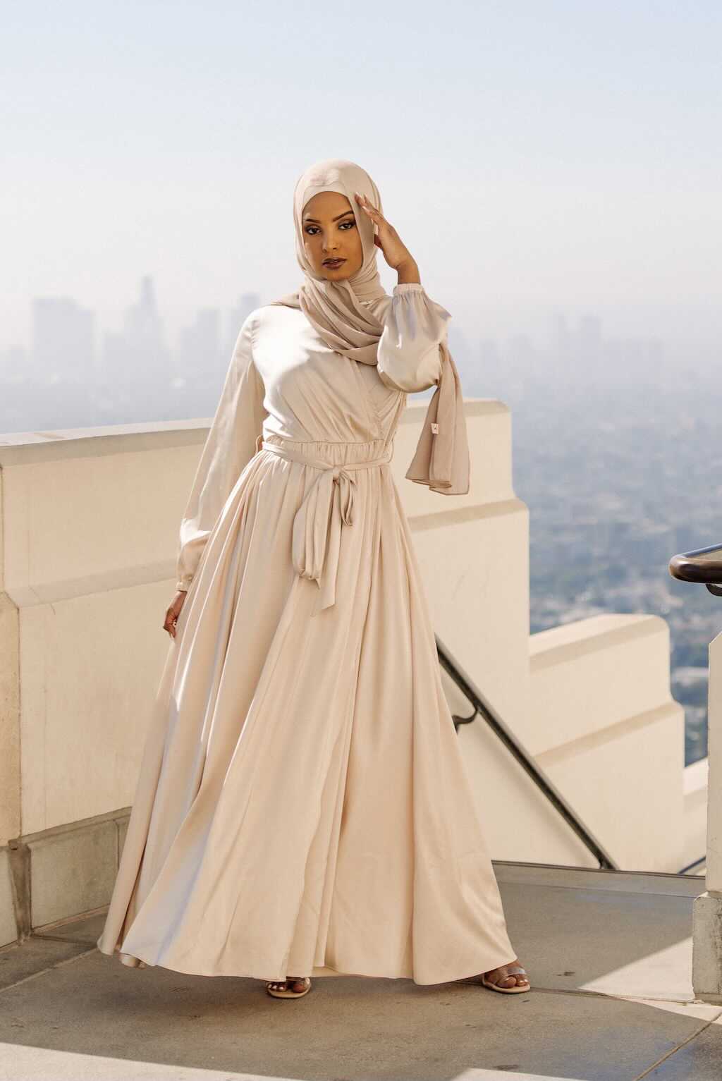 Modest Satin Dress - Moonstone
