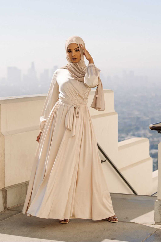 Modest Satin Dress - Moonstone