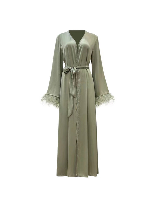 Sofiya Feather Kimono Abaya - Pastel Mint