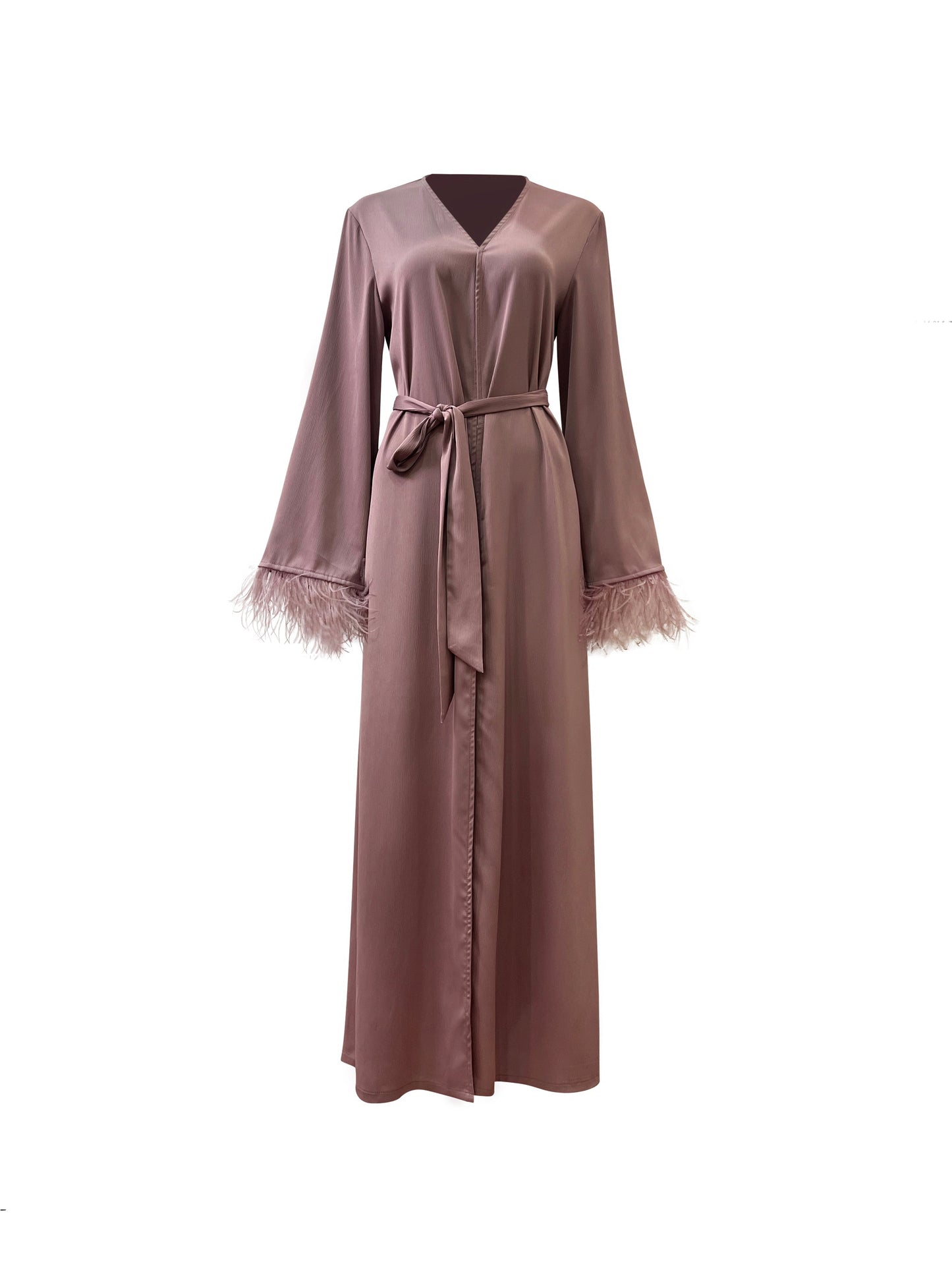 Sofiya Feather Kimono Abaya - Raspberry Glace