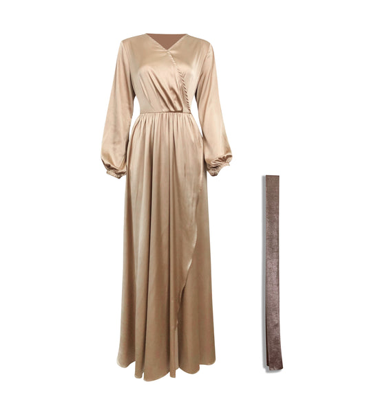 Modest Satin Dress - Gold Champagne