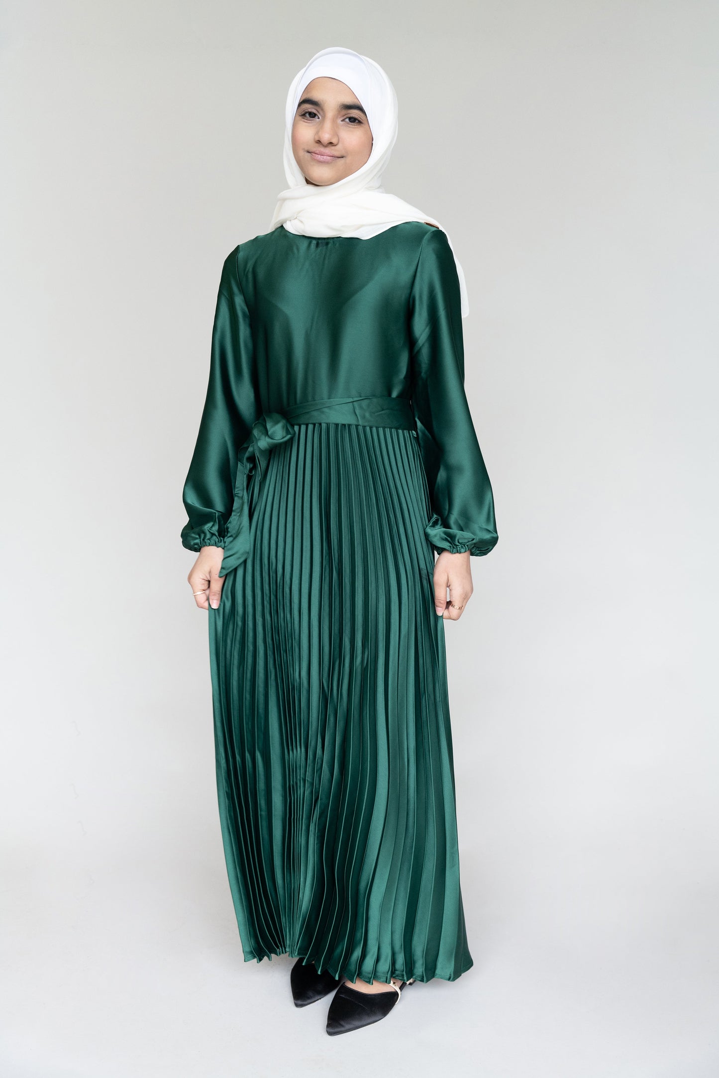 Mini Ayla Pleated Satin Gown - Emerald
