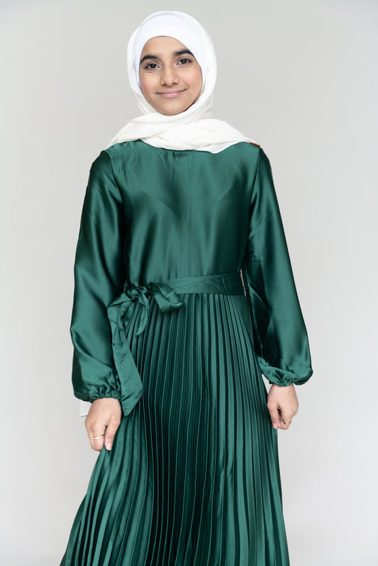 Mini Ayla Pleated Satin Gown - Emerald