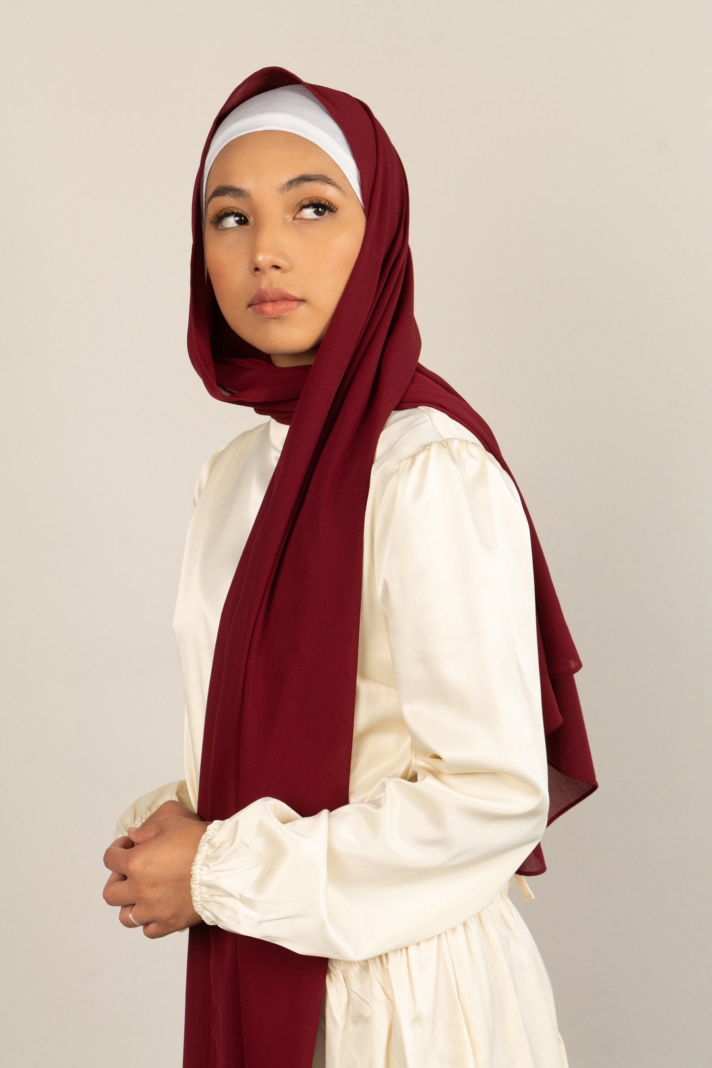 RIVETING Maroon Crepe Chiffon