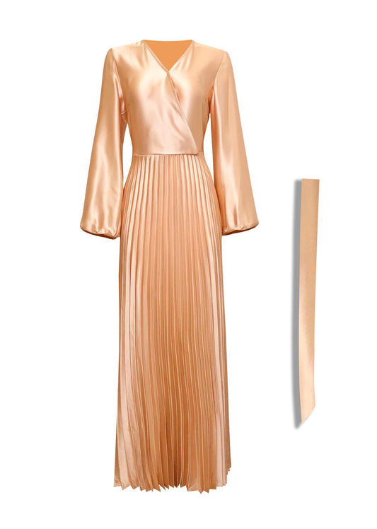 Ayla Pleated Satin Gown - Sunlight Gold