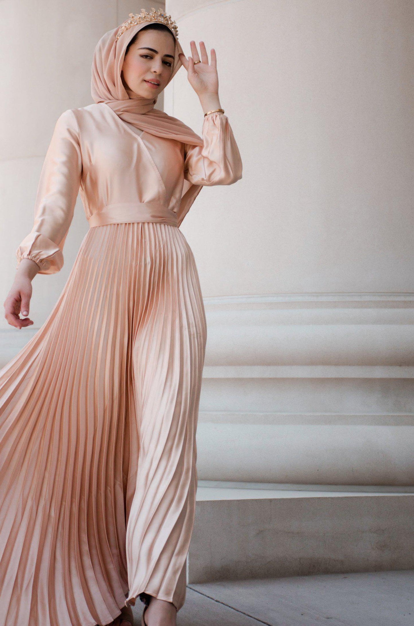 Ayla Pleated Satin Gown - Sunlight Gold