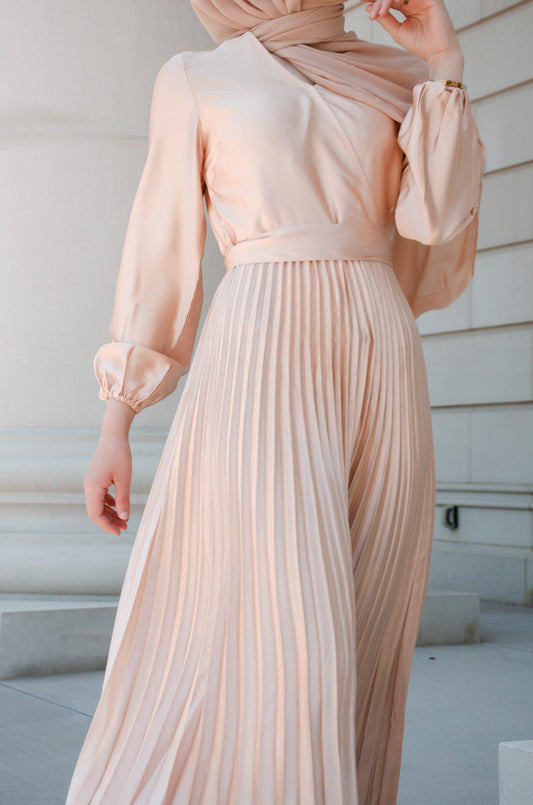 Ayla Pleated Satin Gown - Sunlight Gold