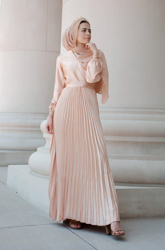 Ayla Pleated Satin Gown - Sunlight Gold
