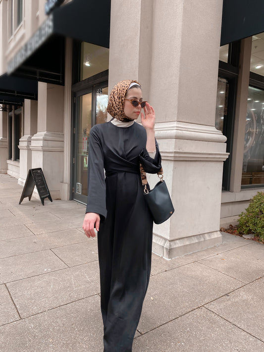 Iman Wrap Dress - Midnight Black