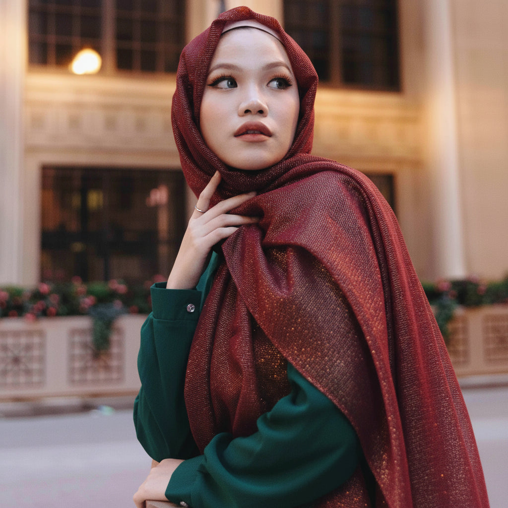 Metallic Scarf - Maroon