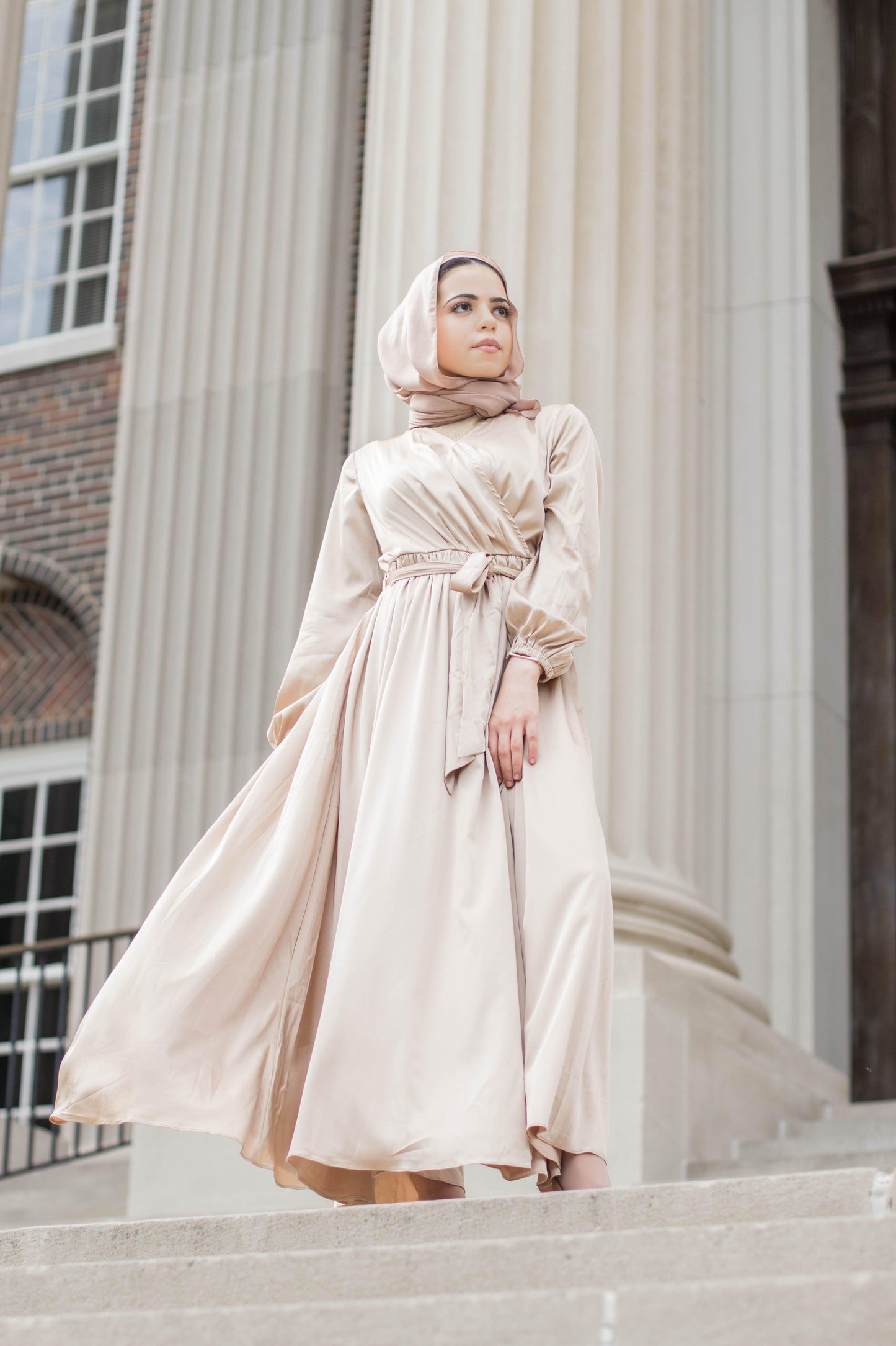 Modest Satin Dress - Gold Champagne