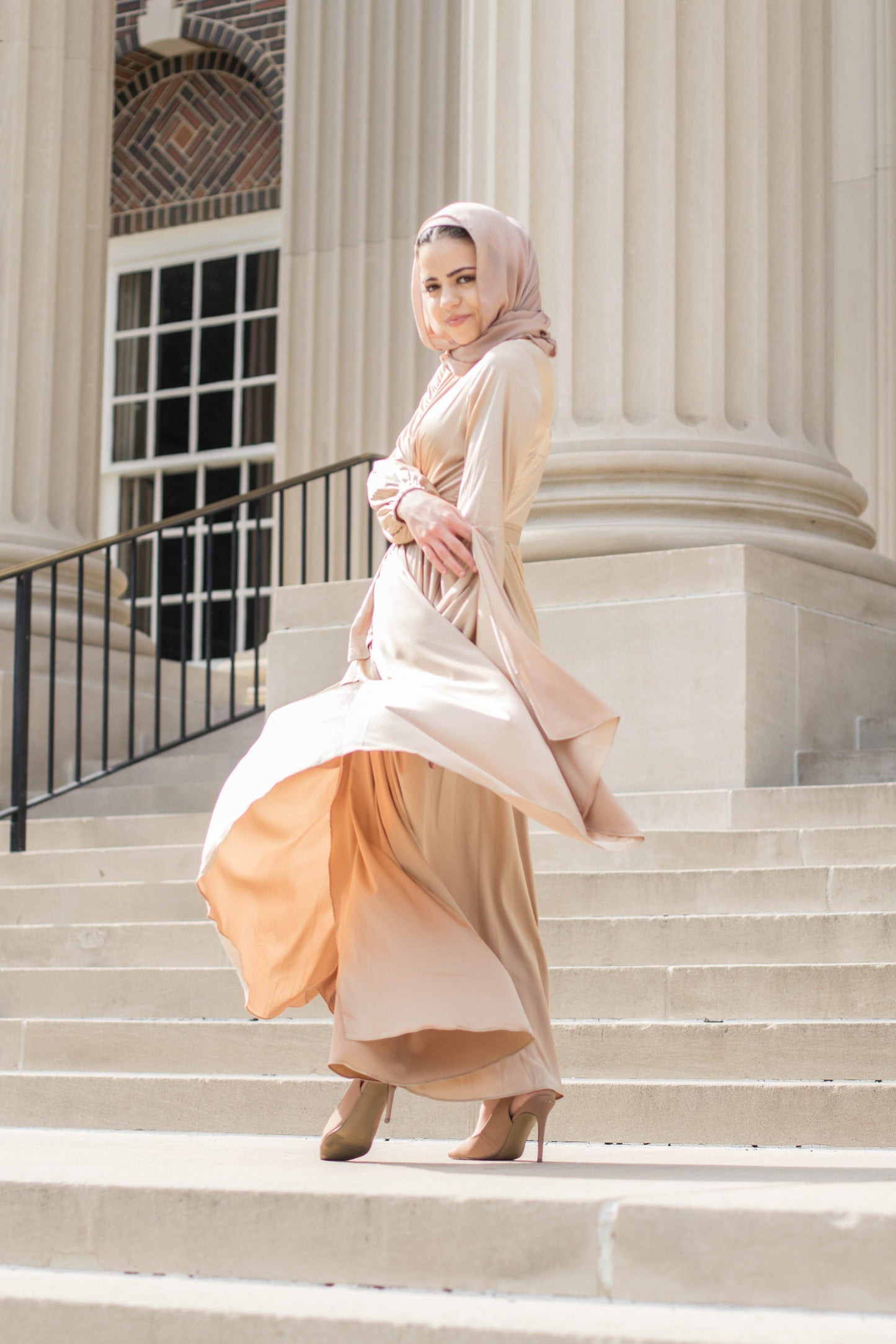 Modest Satin Dress - Gold Champagne