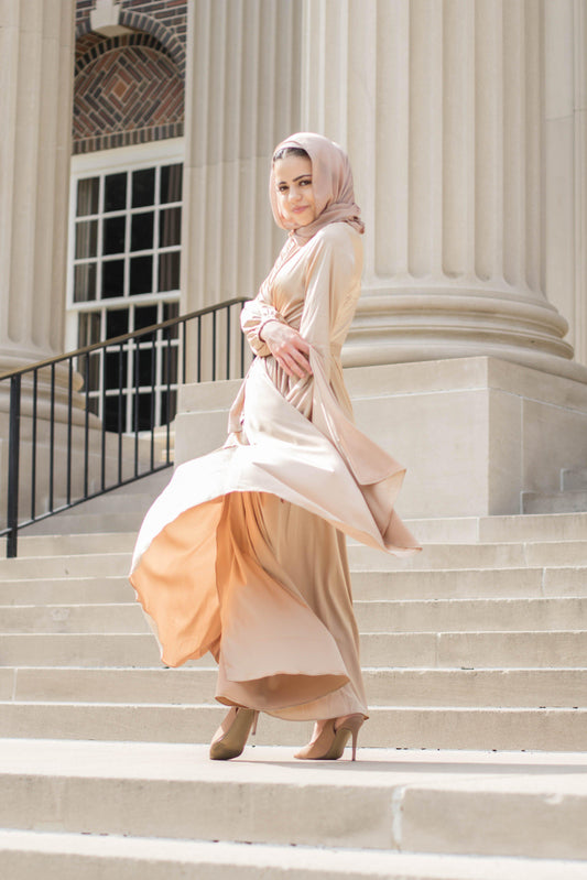 Modest Satin Dress - Gold Champagne