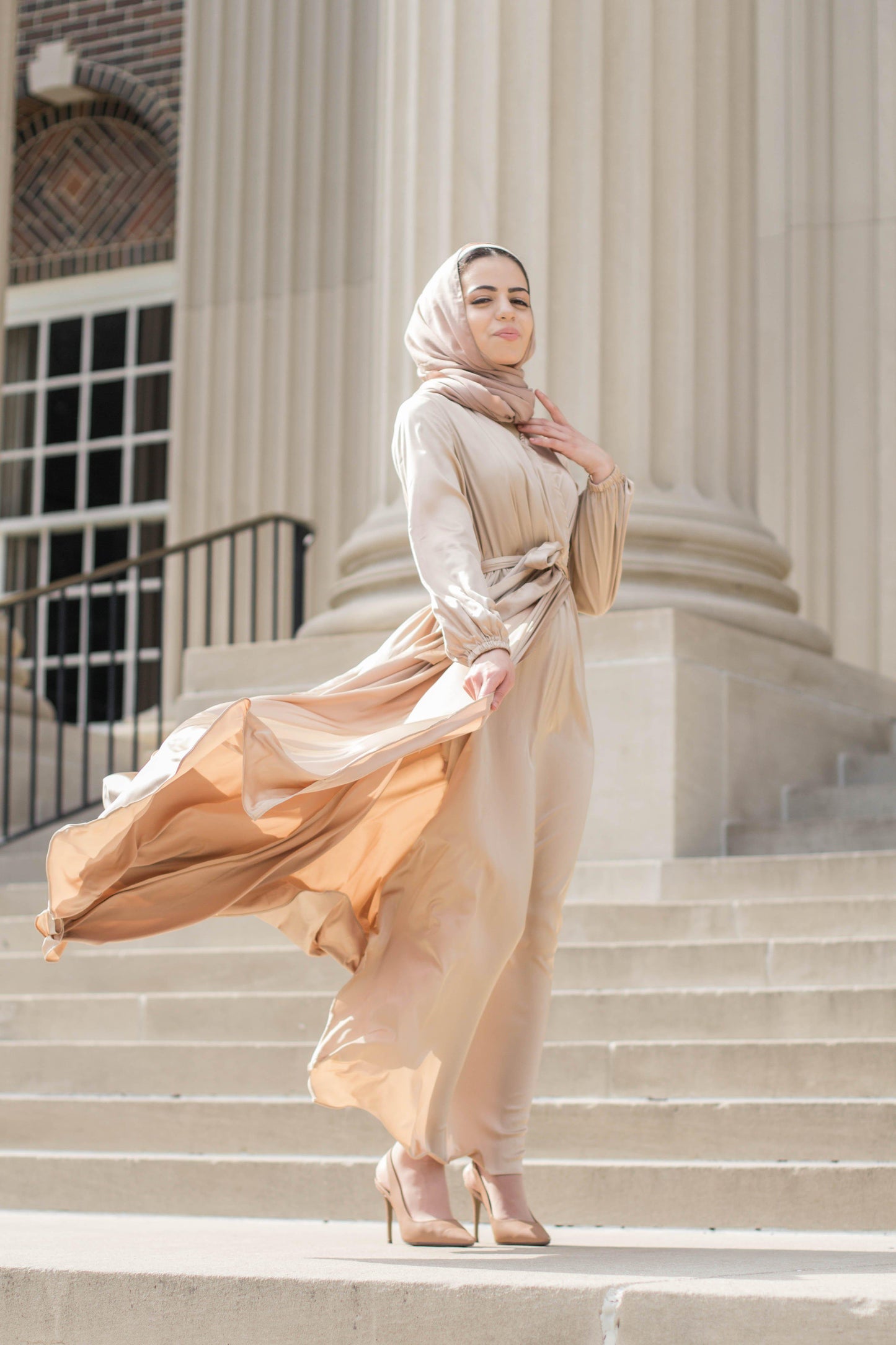 Modest Satin Dress - Gold Champagne