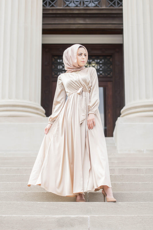 Modest Satin Dress - Gold Champagne