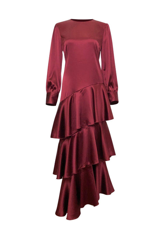 Seville Layered Satin Gown - Regal Maroon