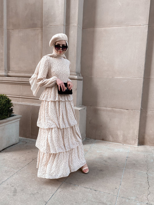 Tiered Polka Dot Maxi Dress - Sand Dunes