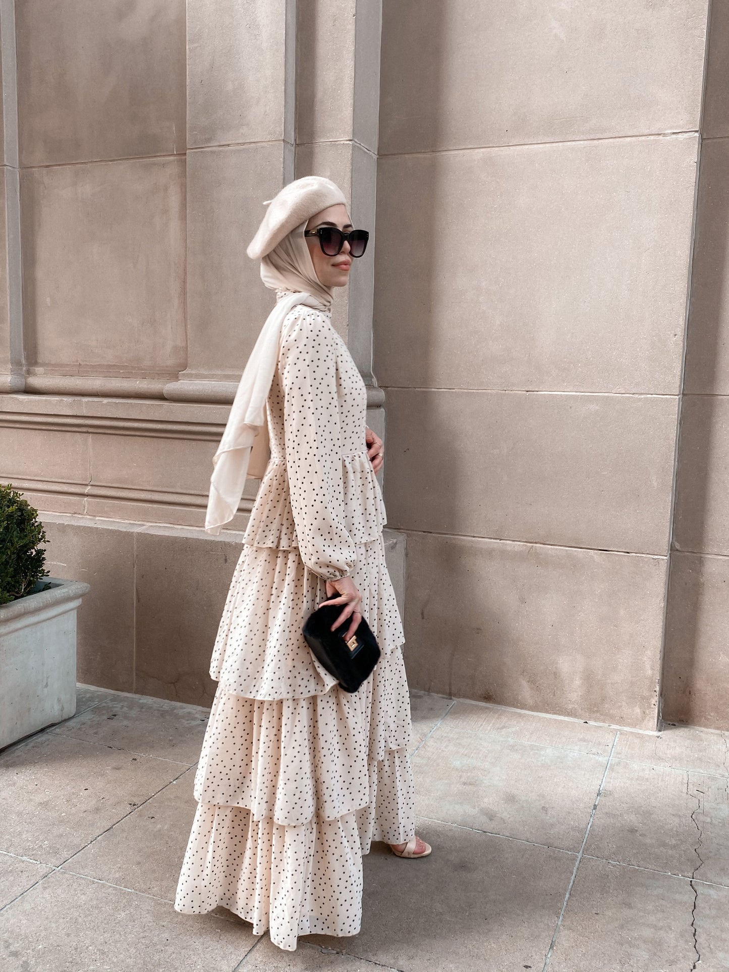 Tiered Polka Dot Maxi Dress - Sand Dunes