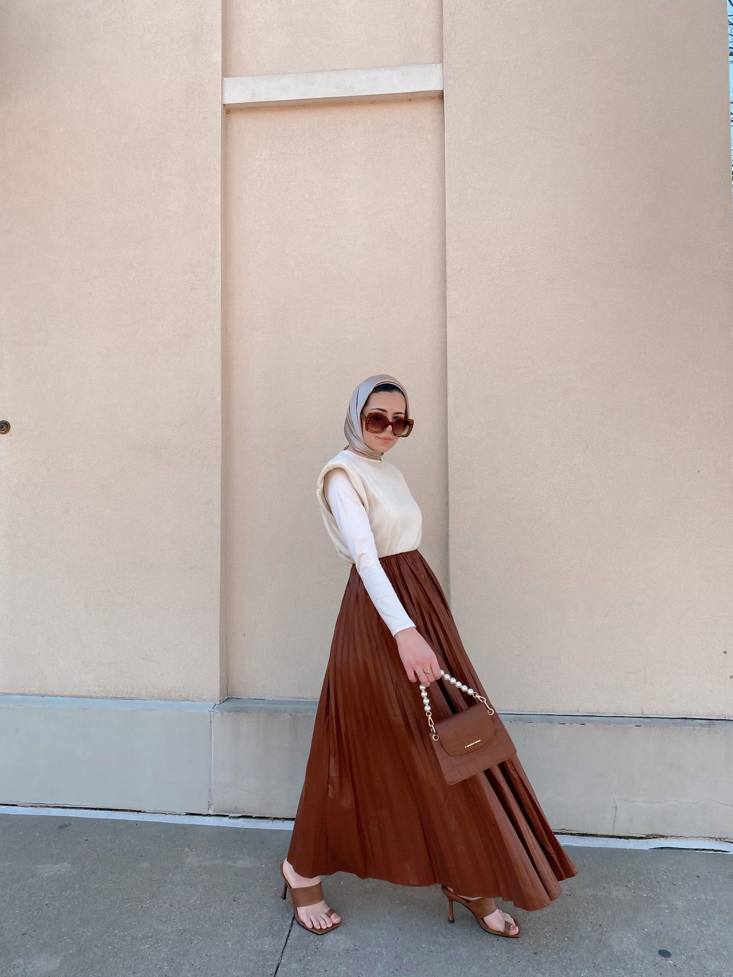 Waldorf Leather Pleated Maxi Skirt