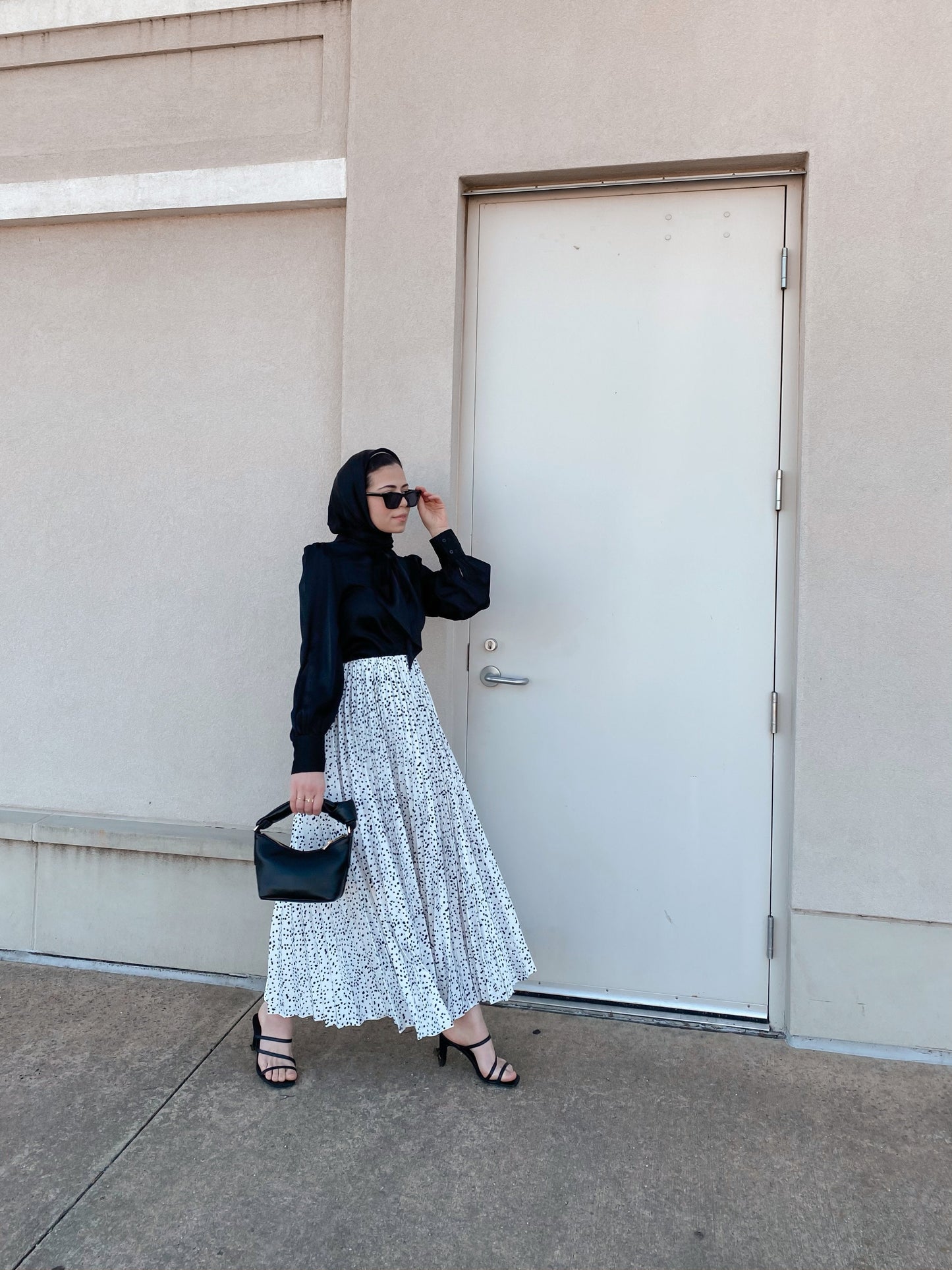 Waldorf Satin Pleated Maxi Skirt - Polka Dot